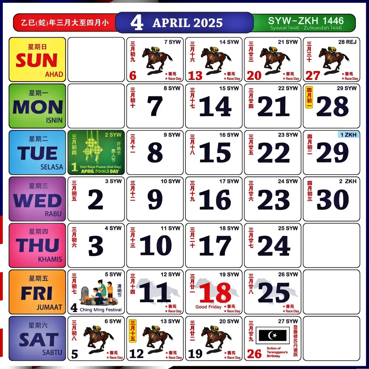 kalendar kuda april 2025