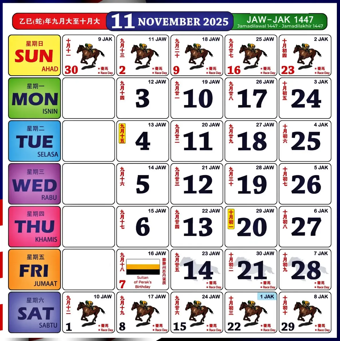 kalendar kuda november 2025