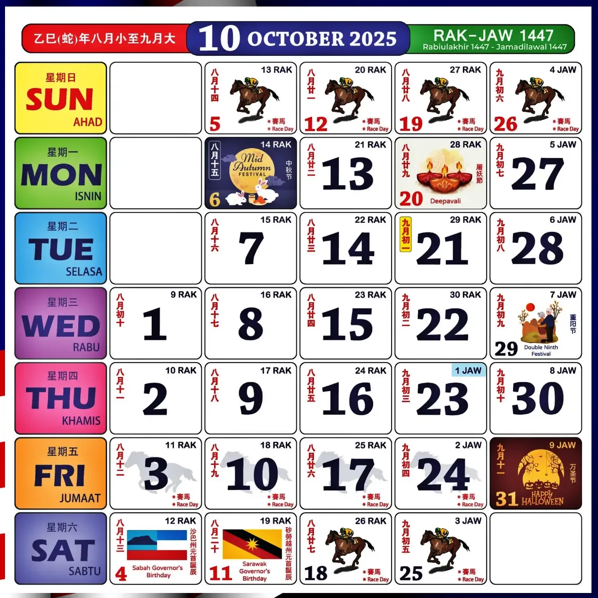 kalendar kuda oktober 2025