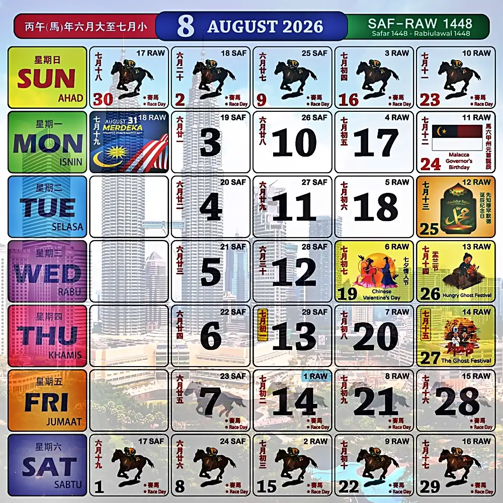 kalendar kuda 2026 august