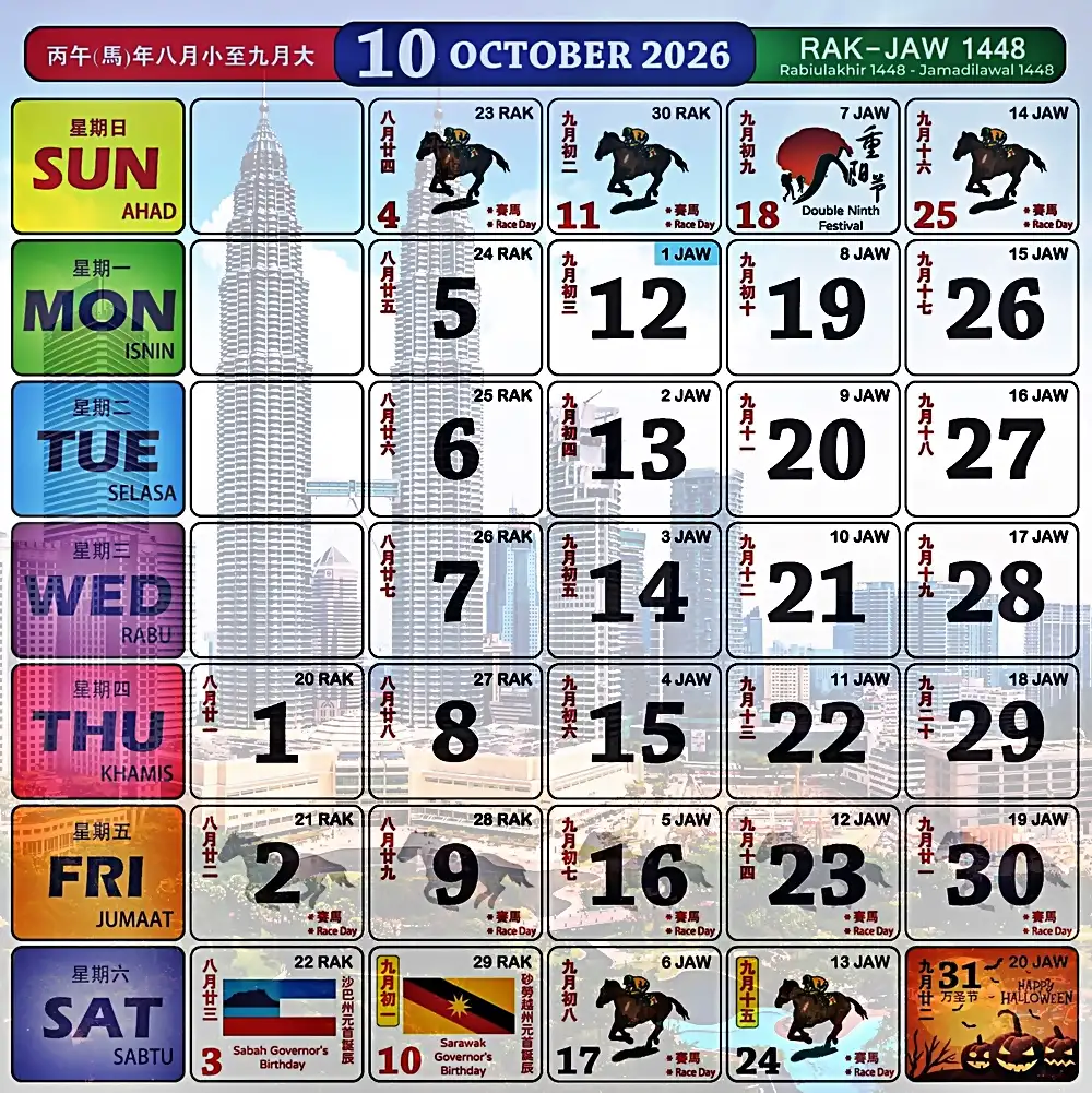 kalendar kuda 2026 october