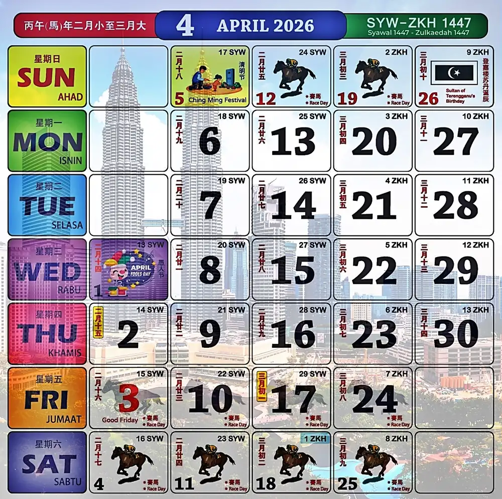 kalendar kuda april 2026