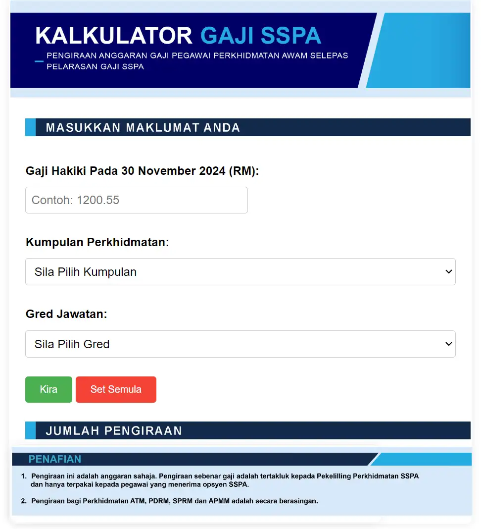 kalkulator gaji sspa penjawat awam