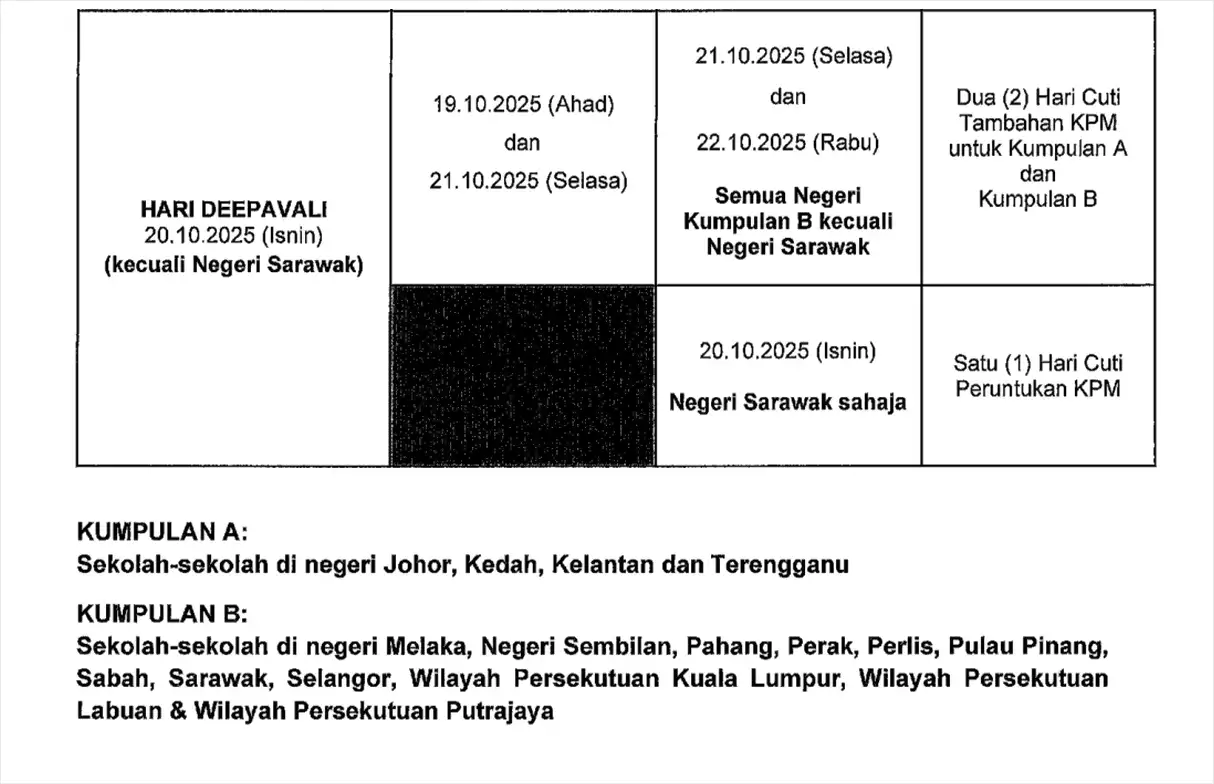 cuti sekolah deepavali 2025